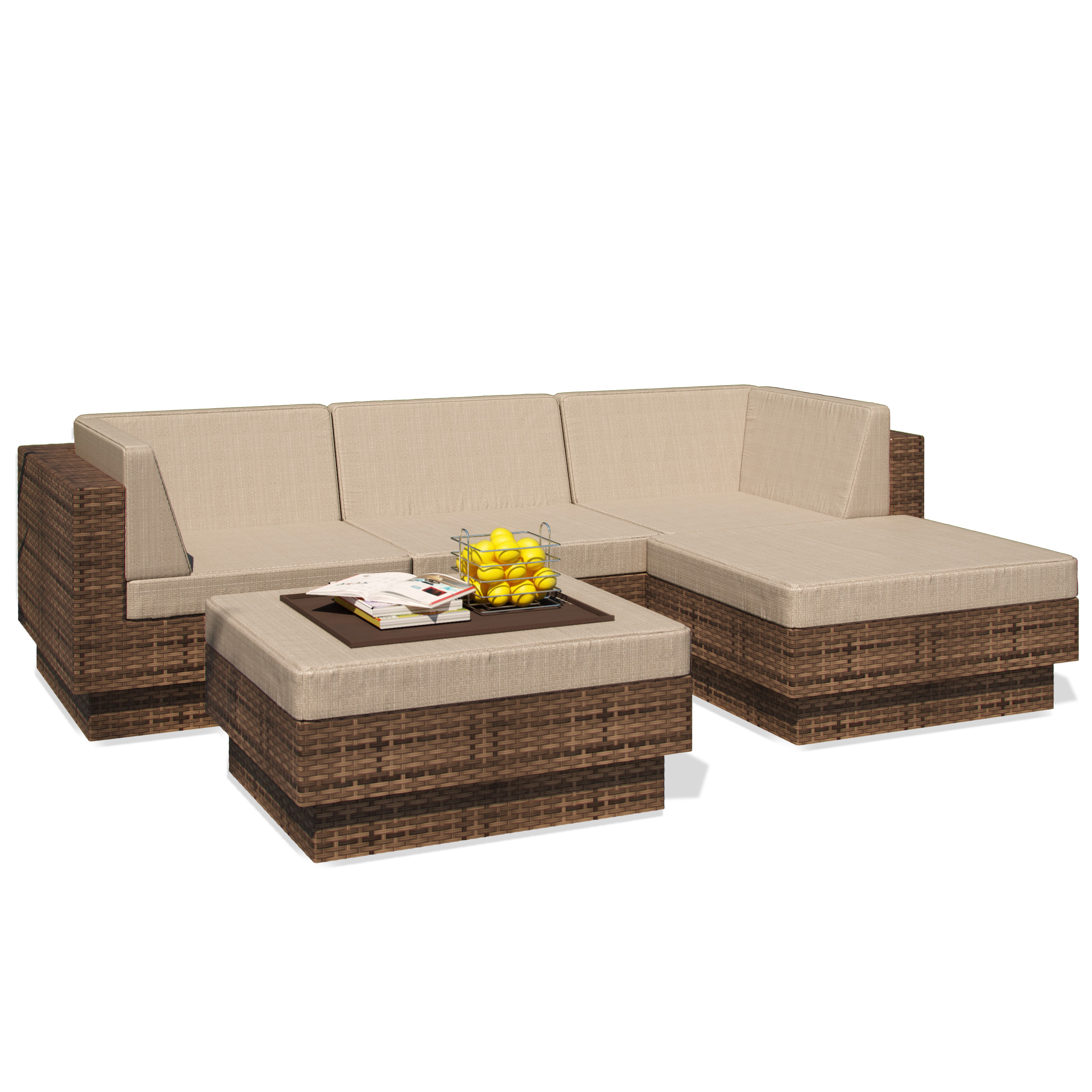 Sonax Park Terrace Saddle Strap 5 Piece Double Armrest Sectional Patio Seating Set