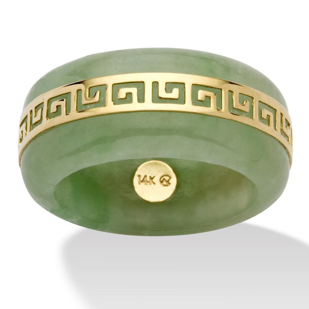Genuine Green Jade 14k Yellow Gold "Greek Key" Ring