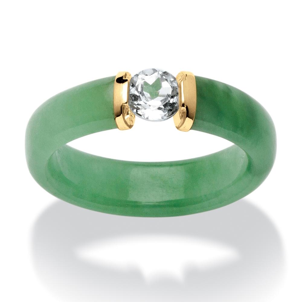 .56 TCW White Topaz and Jade Ring in 10k Gold