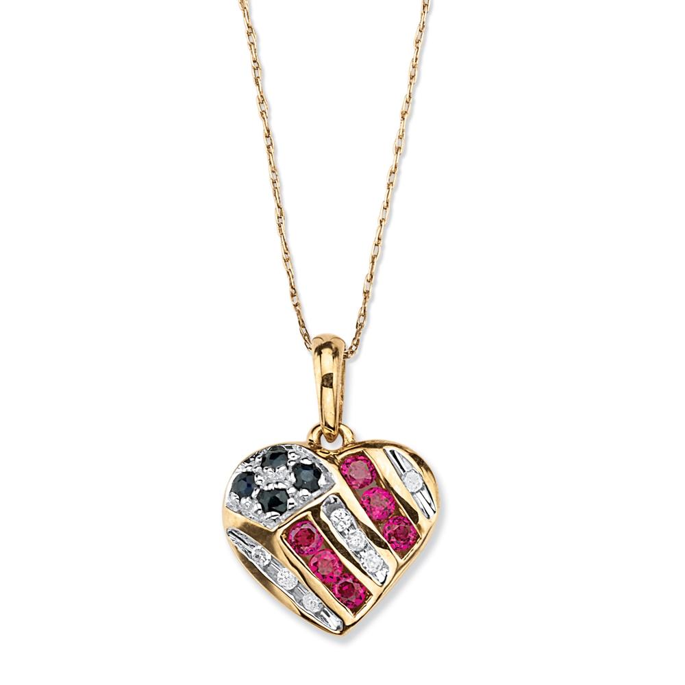 1/5 TCW Round Genuine Sapphire and Lab-Created Ruby 10k Yellow Gold Patriotic Pendant and Chain 18"