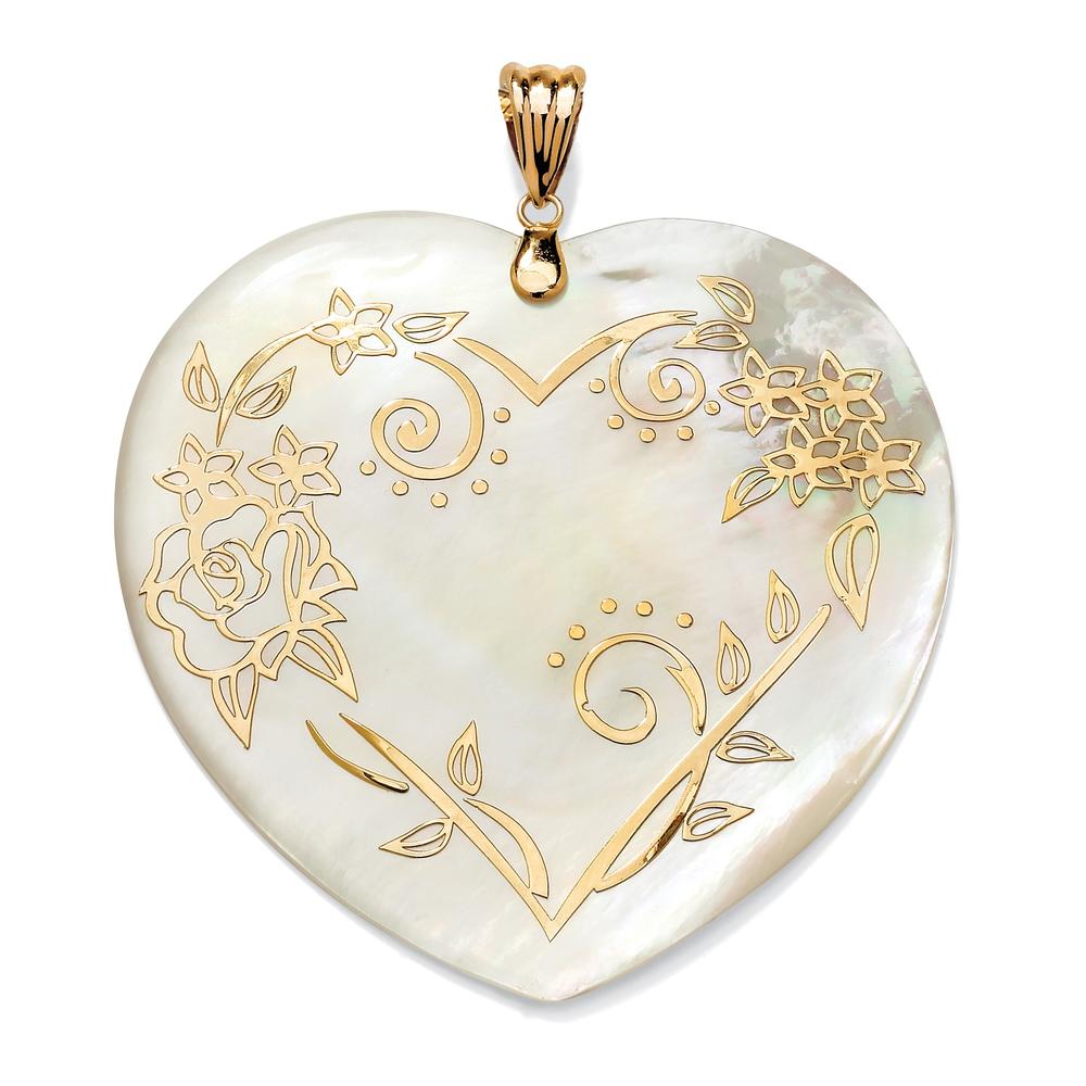 14k Gold Heart-Shaped Mother-Of-Pearl Floral Motif Pendant