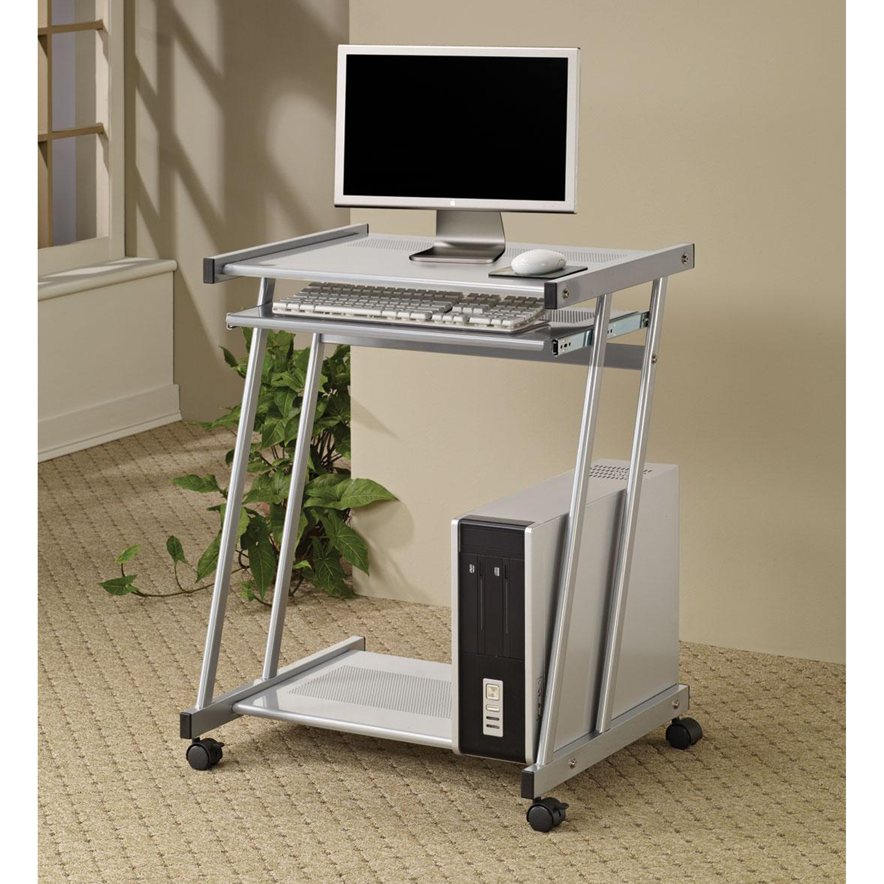Venetian Worldwide Bowman Metal Computer Desk in Silver Finish Venetian Worldwide Bowman Metal Computer Desk in Silver Finish