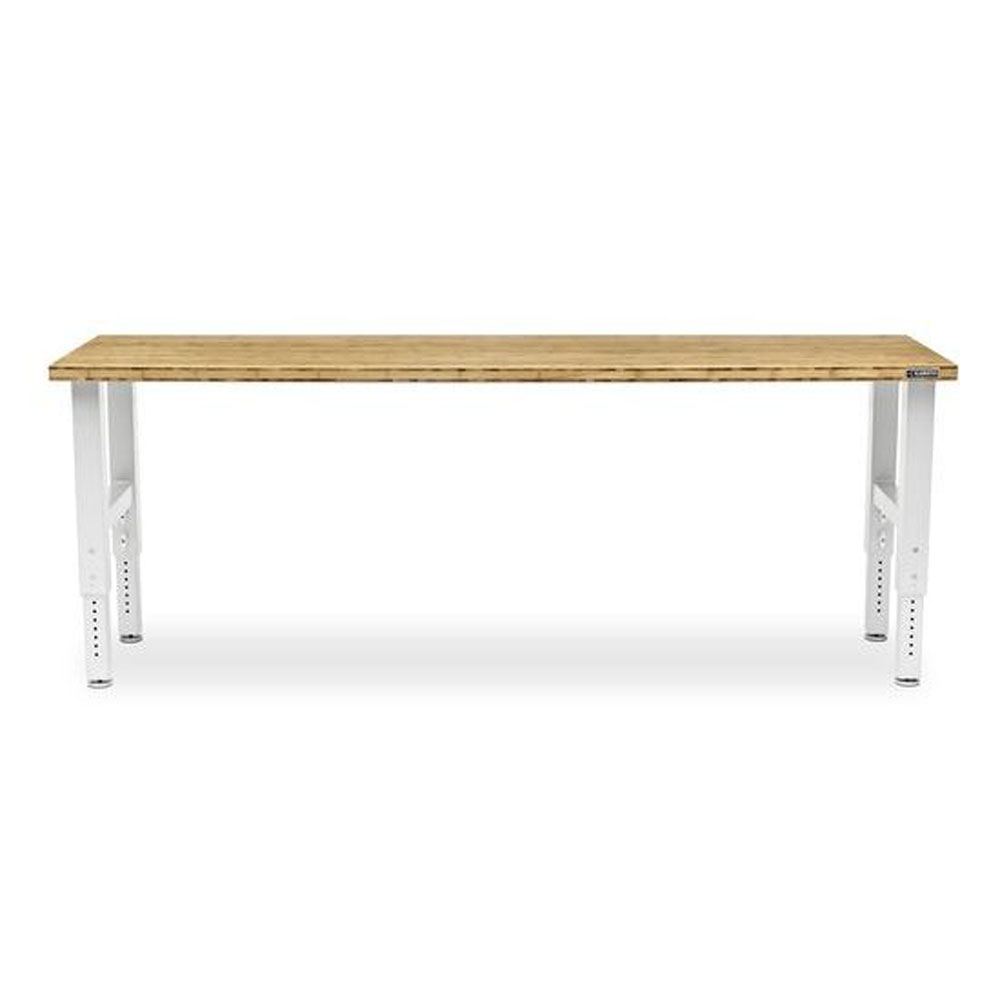 Gladiator Premier Series 42 in. H x 96 in. W x 25 in. D Bamboo Top Adjustable Height Workbench in Everest White