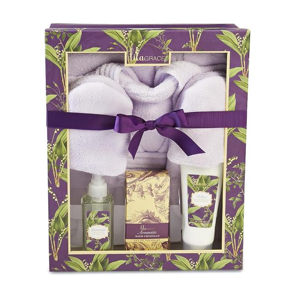 LilaGrace 3-Piece Lily Of The Valley Bath Set, Bathrobe & Slippers