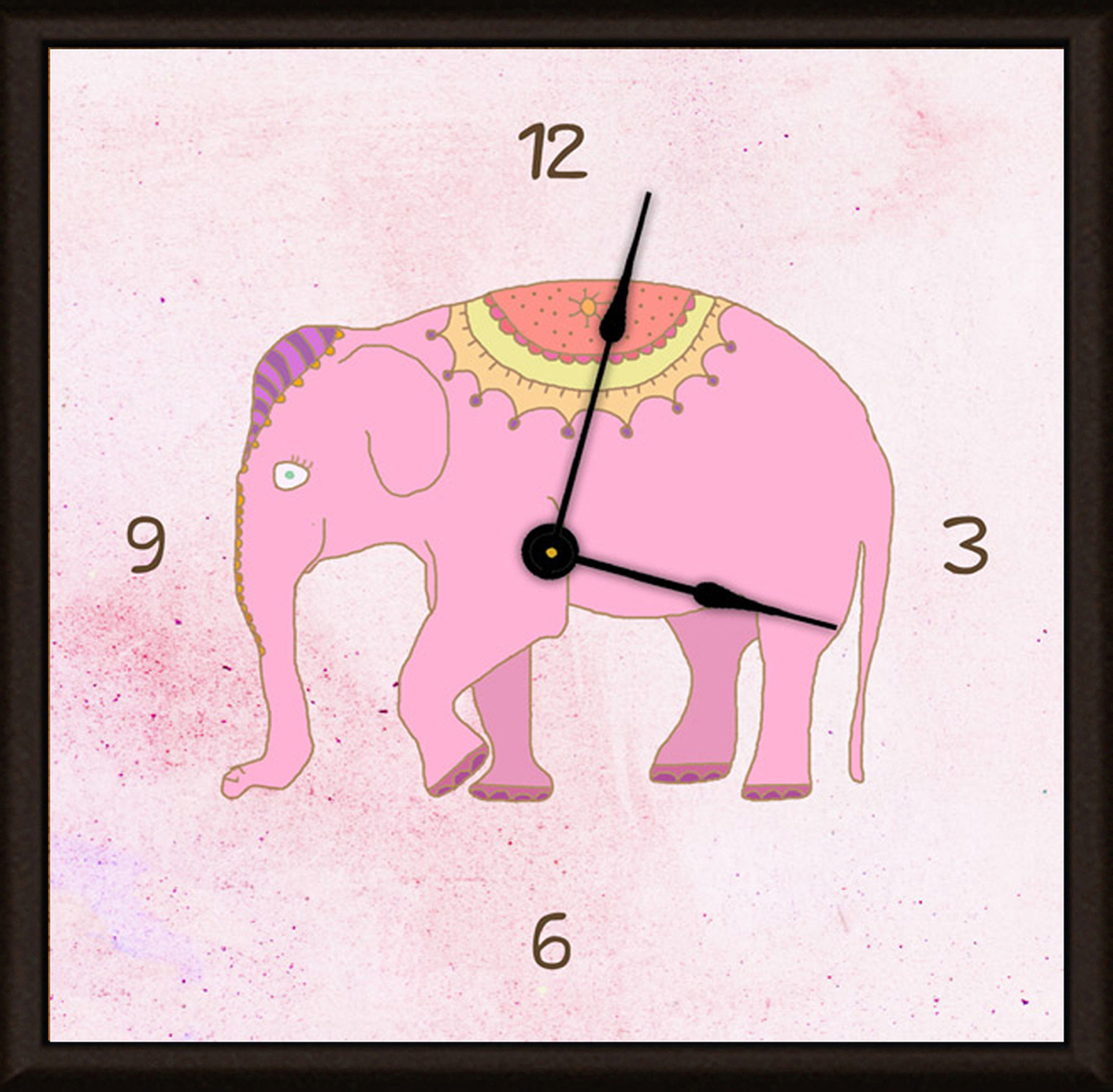 Green Leaf Art Pink Elephant II Art Clock