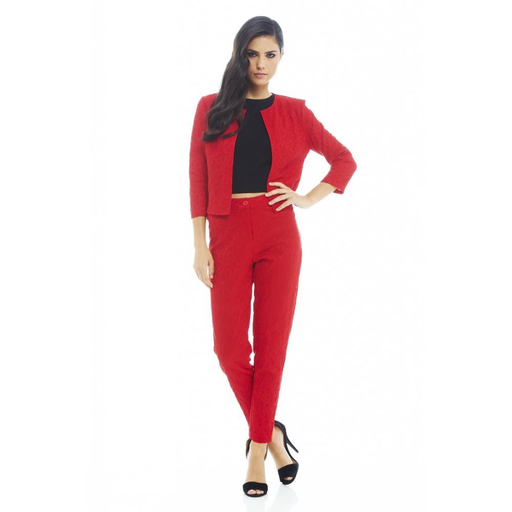 Women's Bonded Lace Red Trousers - Online Exclusive