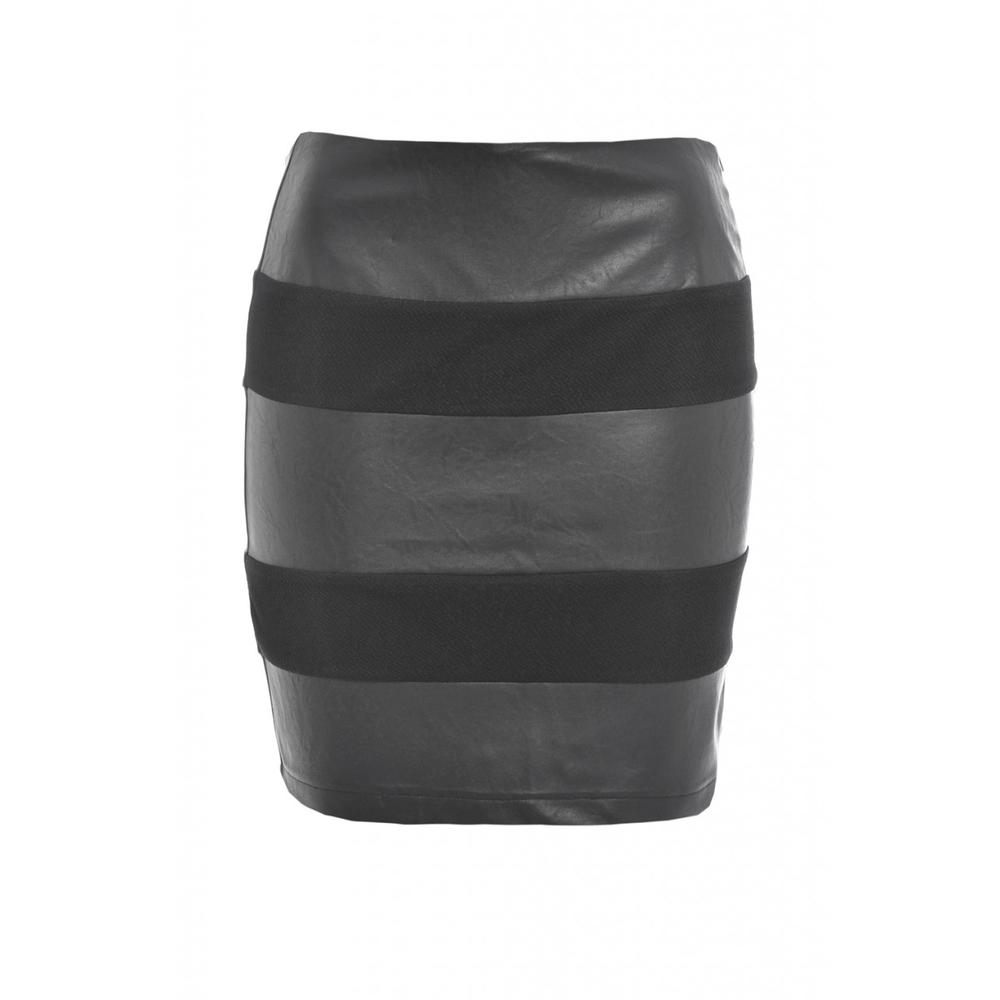 Women's Stripped Faux Leather Side Zip Black Skirt - Online Exclusive