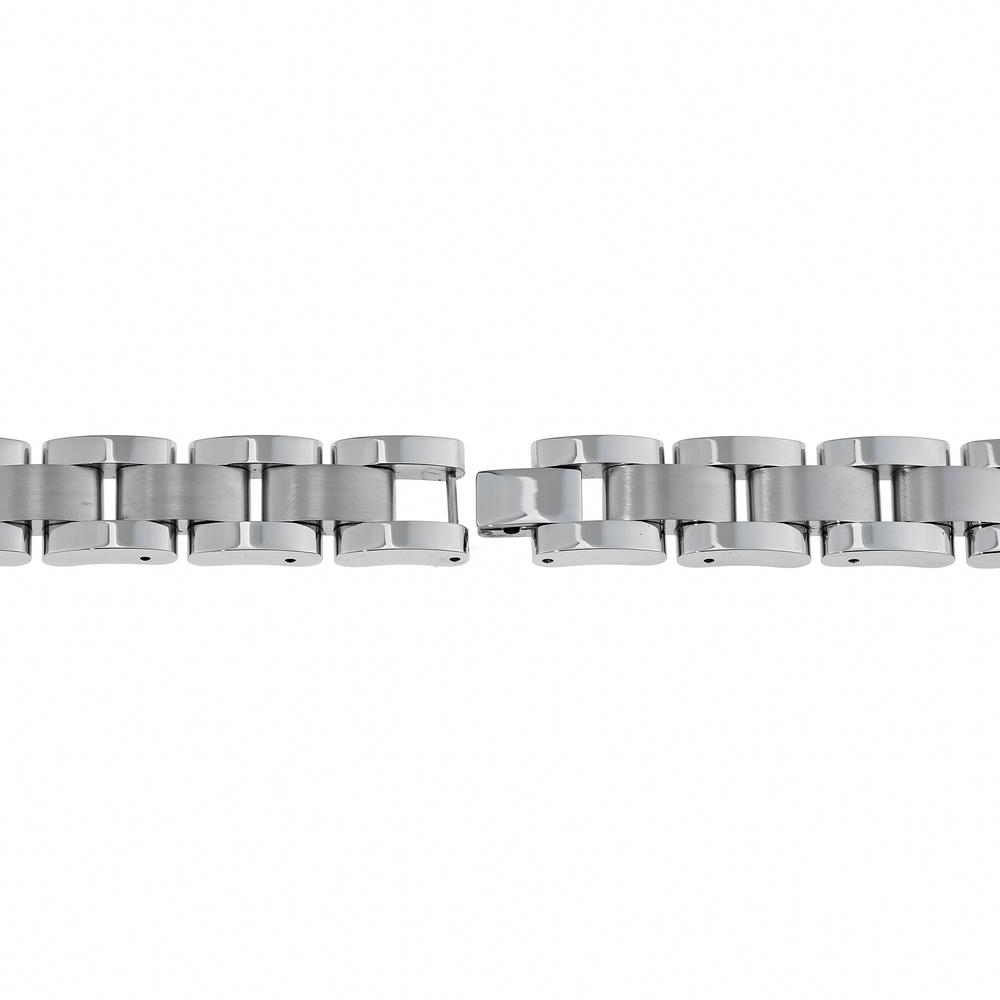 Stainless Steel Identification Link Bracelet with Light Wooden Inlay