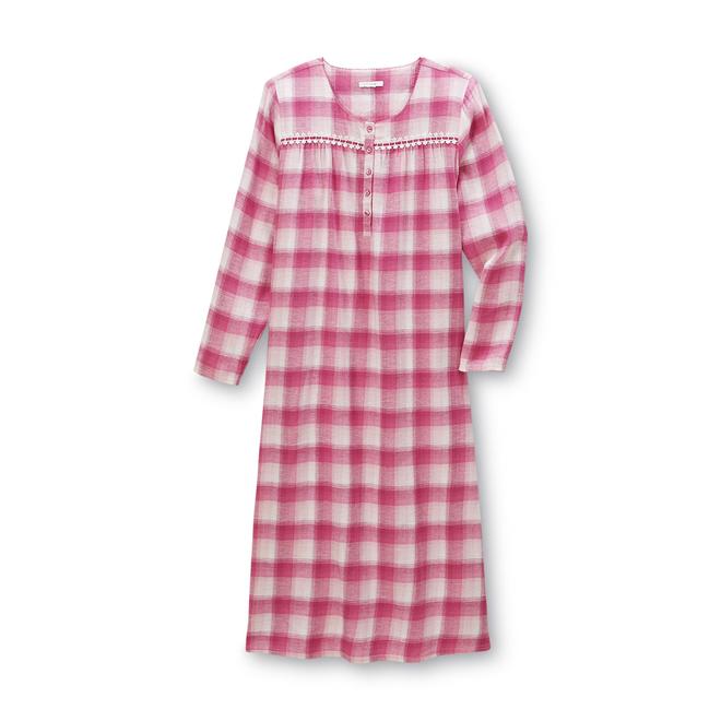 Pink K Women's Flannel Nightgown Plaid
