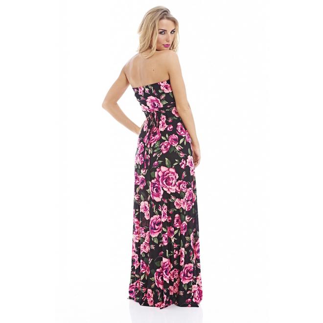 AX Paris Women's Pink Floral Printed Pink Strapless Summer Dress