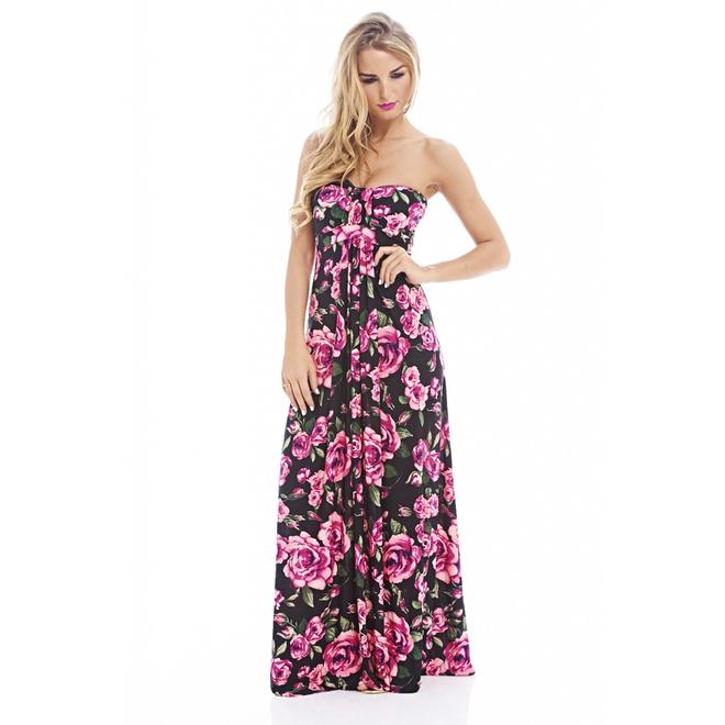 AX Paris Women's Pink Floral Printed Pink Strapless Summer Dress
