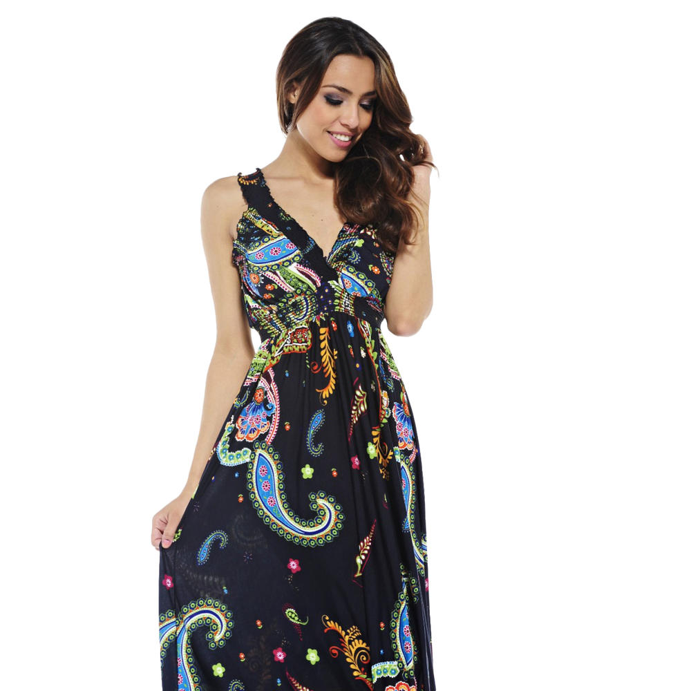 Women's Paisley Printed Elasticated Strap Navy Dress - Online Exclusive