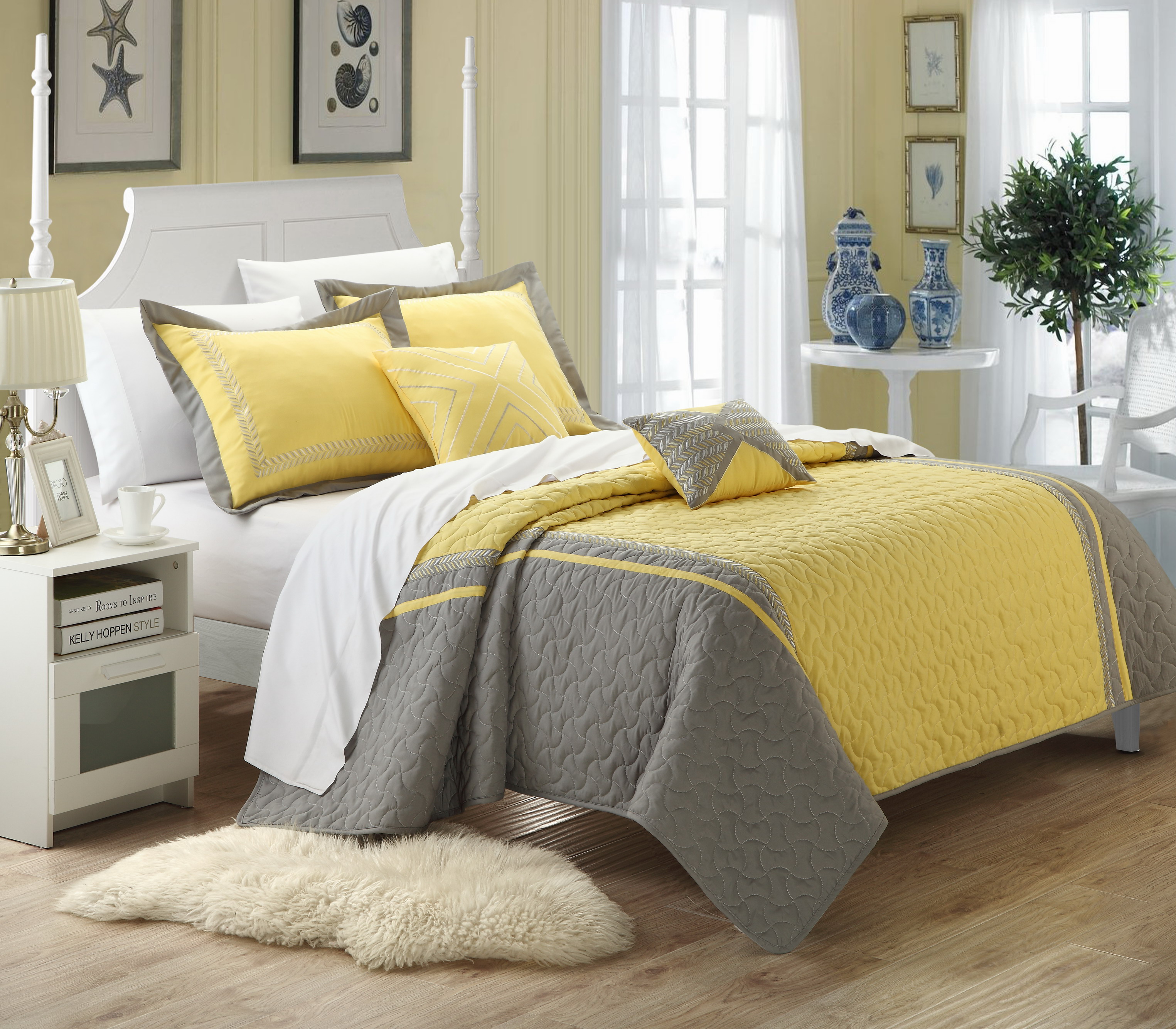 Chic Home Rio Yellow 9-piece Embroidered Quilt Set King size
