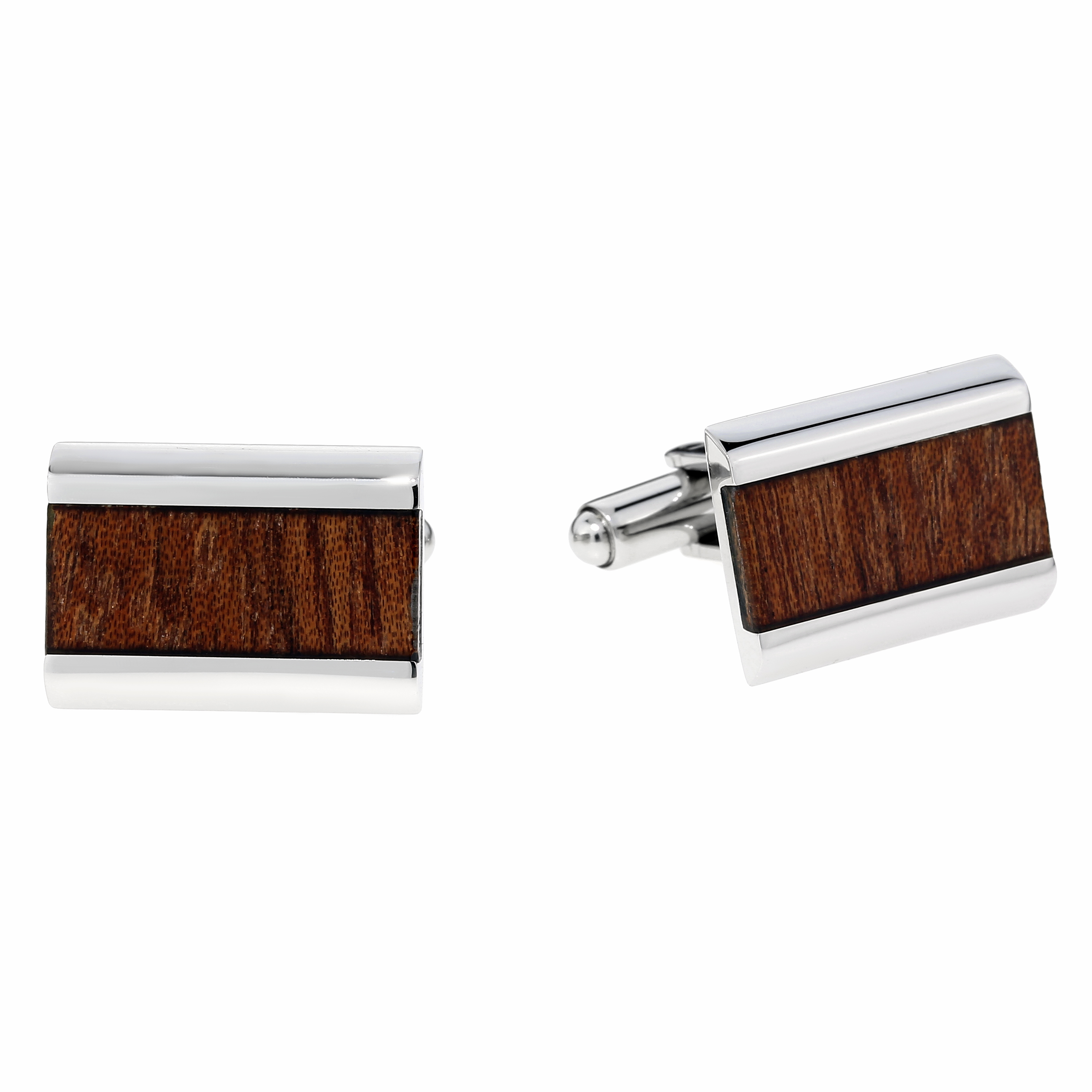 Stainless Steel Cuff Links with Light Wooden Inlay