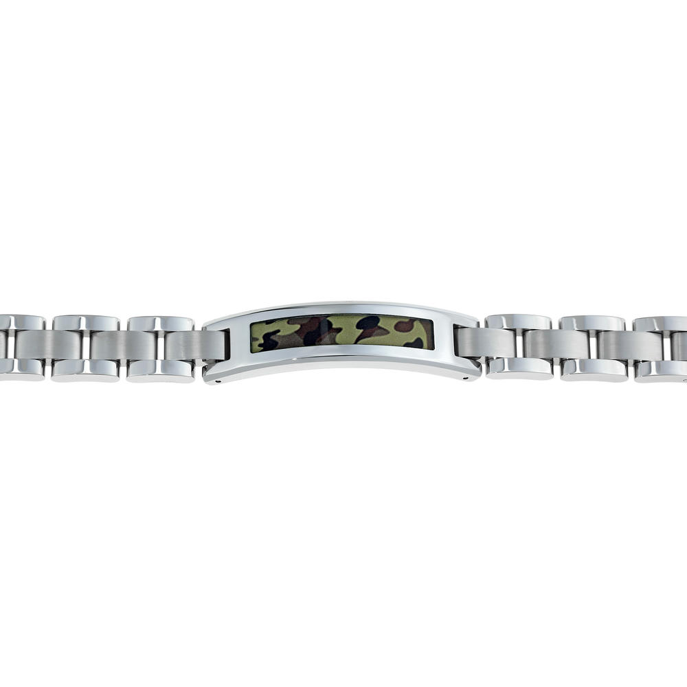 Stainless Steel Link Bracelet with Camouflage Accent  8.25" Length
