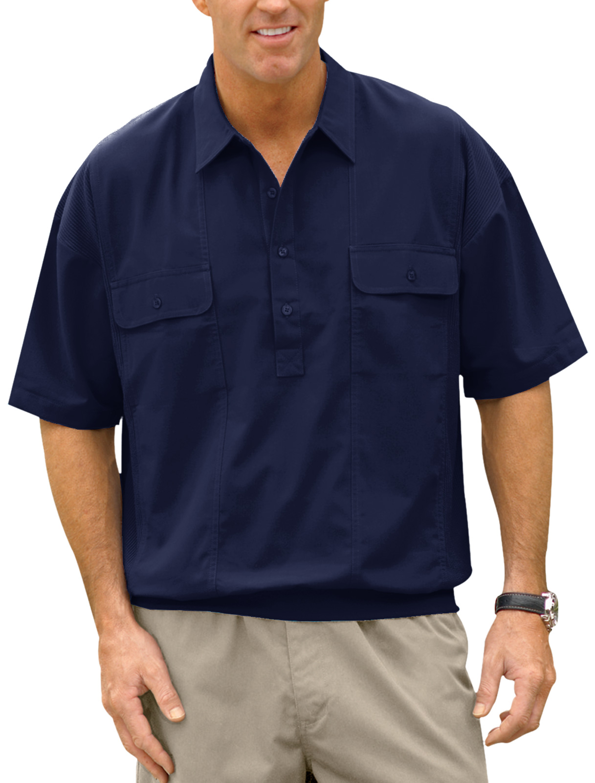Harbor Bay Men's Big and Tall Short-Sleeve Mesh Panel Banded-Bottom Shirt