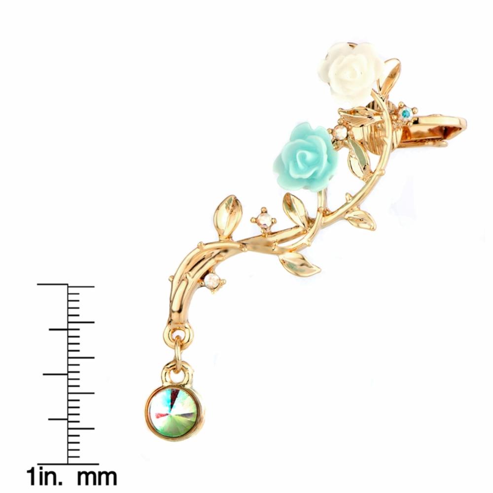 Gold and Blue Rose Ear Cuff