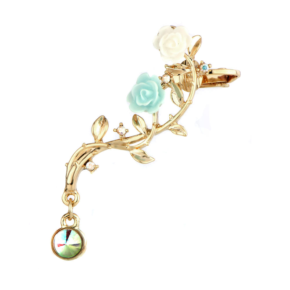Gold and Blue Rose Ear Cuff