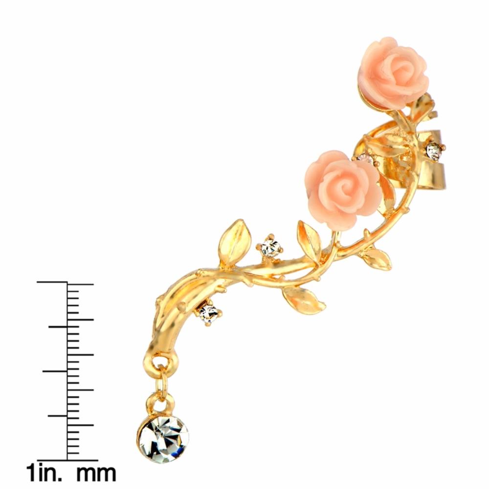 Gold and Pink Rose Ear Cuff