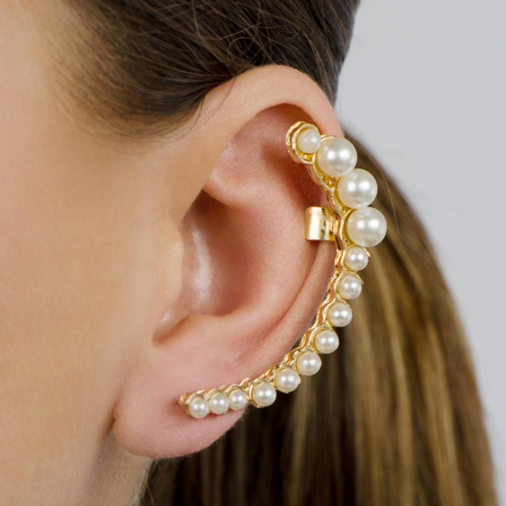 Gold and Simulated Pearl Ear Cuff for Left Ear