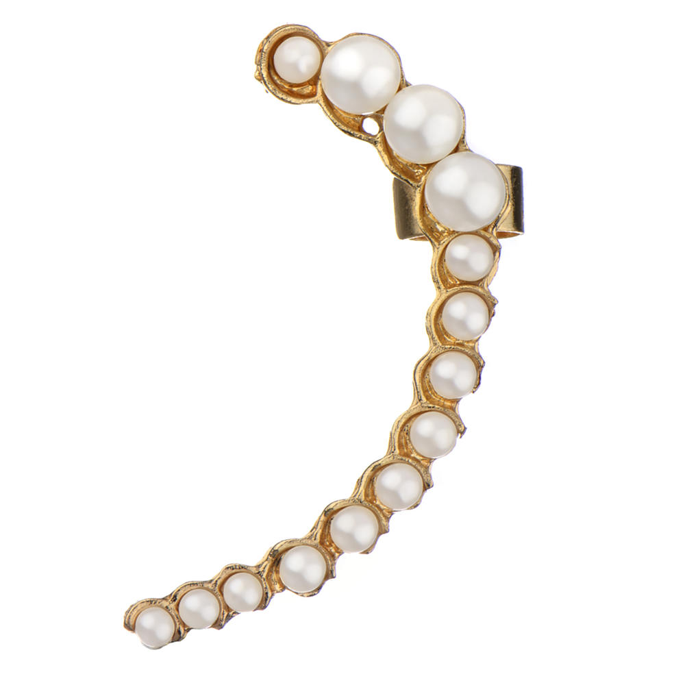 Gold and Simulated Pearl Ear Cuff for Left Ear