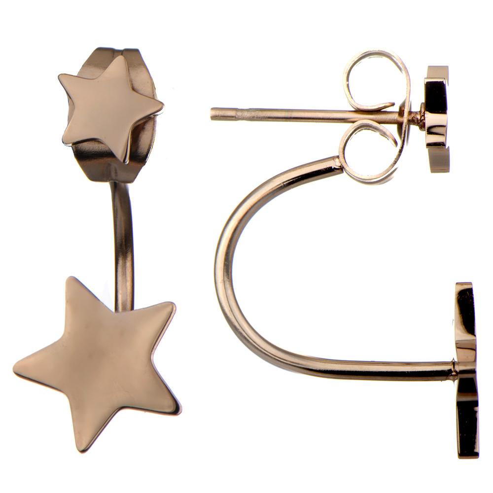 Rose Gold Double Star Front Back Earrings