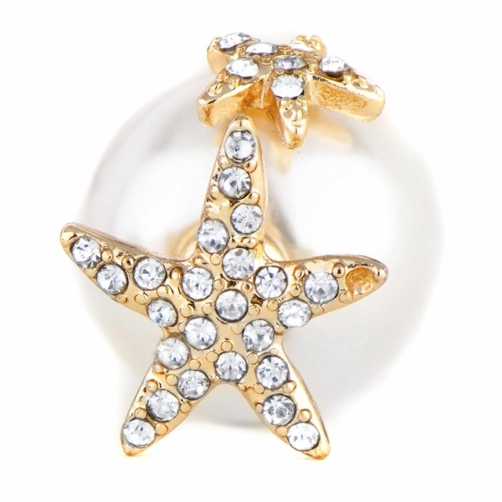 Gold Star Pearl Front Back Earrings
