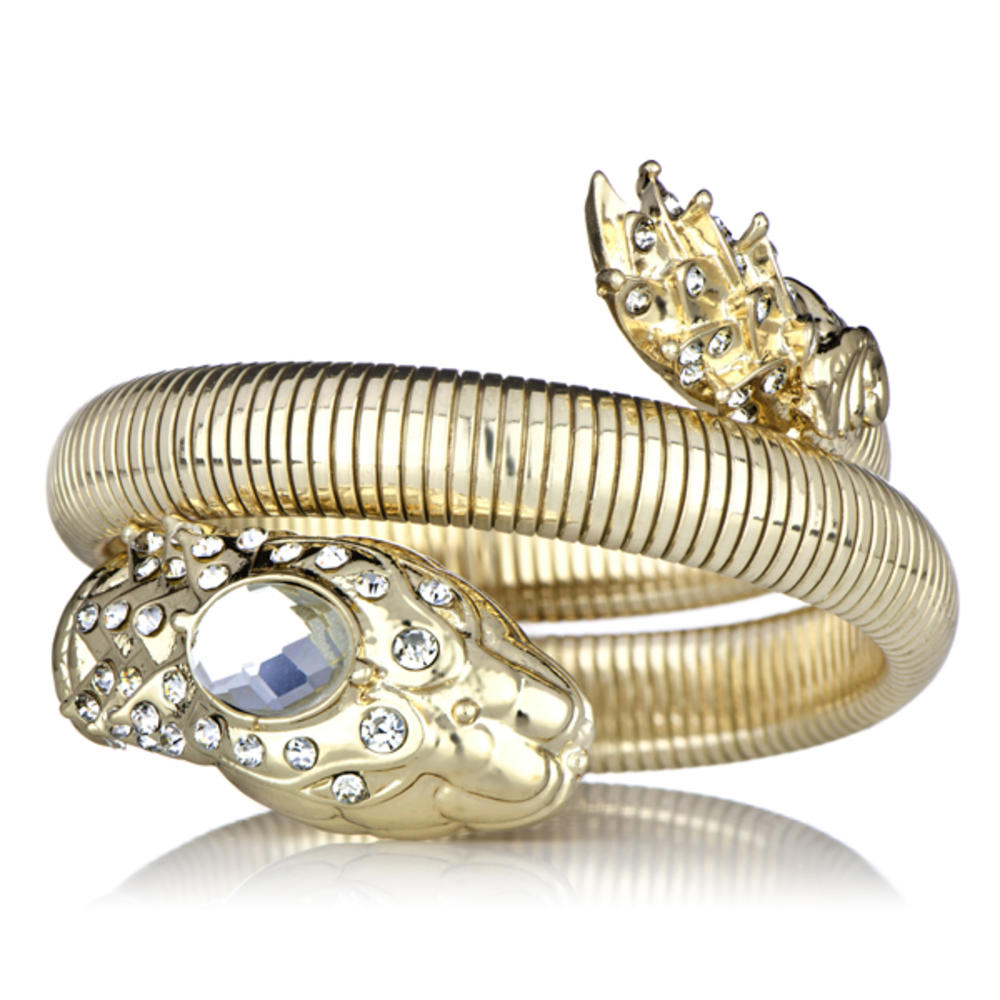 Rhinestone Coiled Gold Snake Bracelet