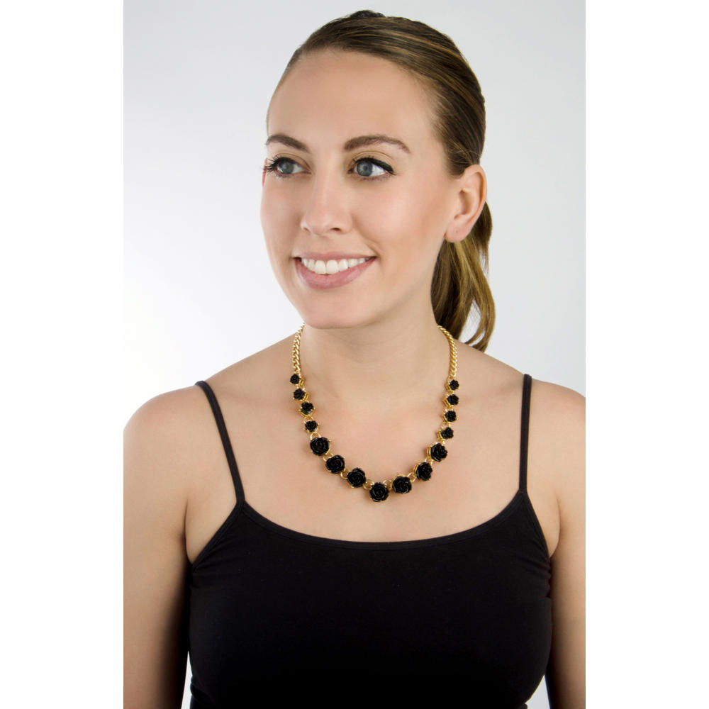 Gold and Black Rose Statement Necklace
