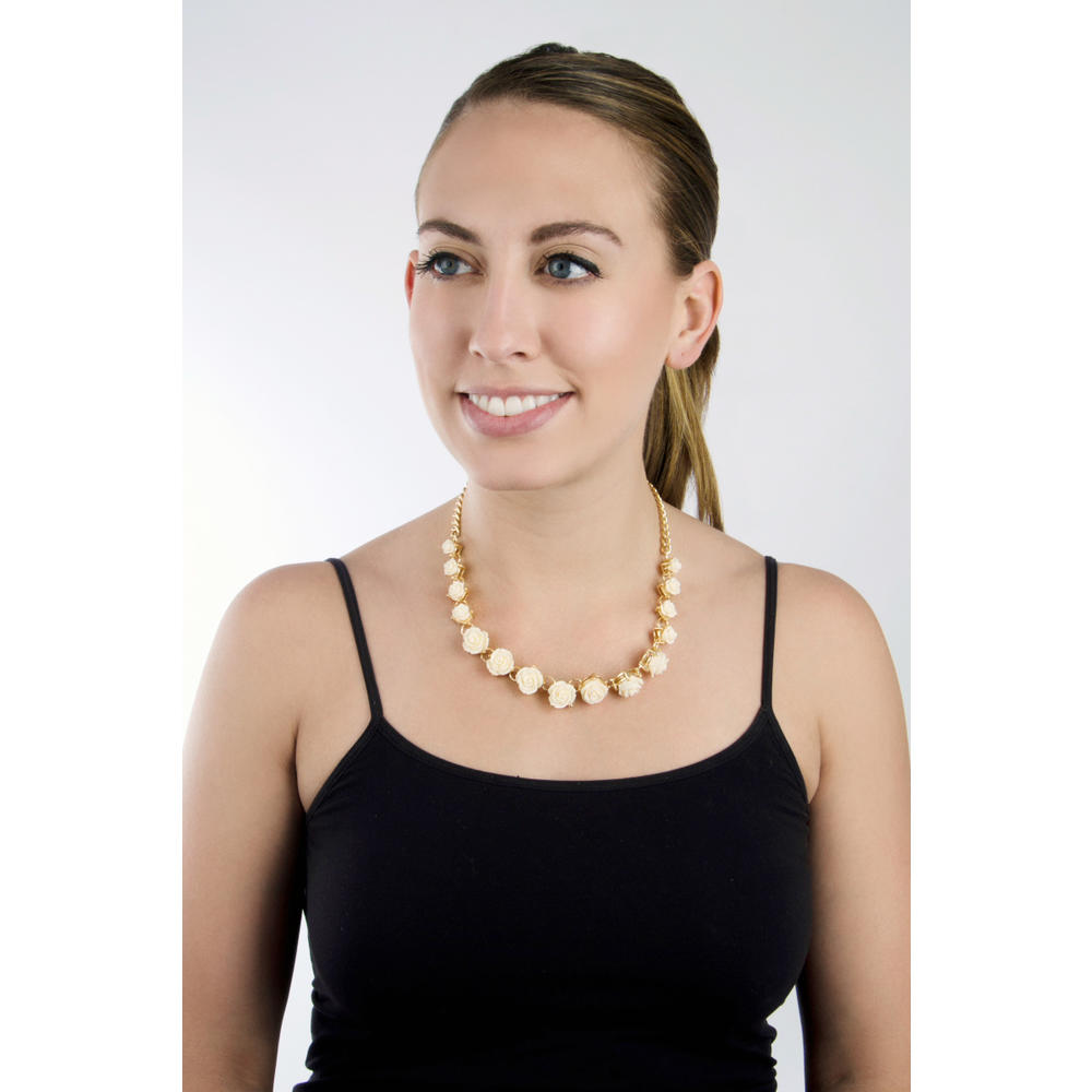 Gold and White Rose Statement Necklace