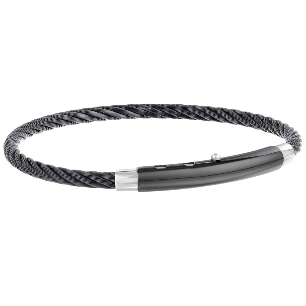 Cable Bracelet with Snap In Closure and Black Ion Plating Stainless Steel