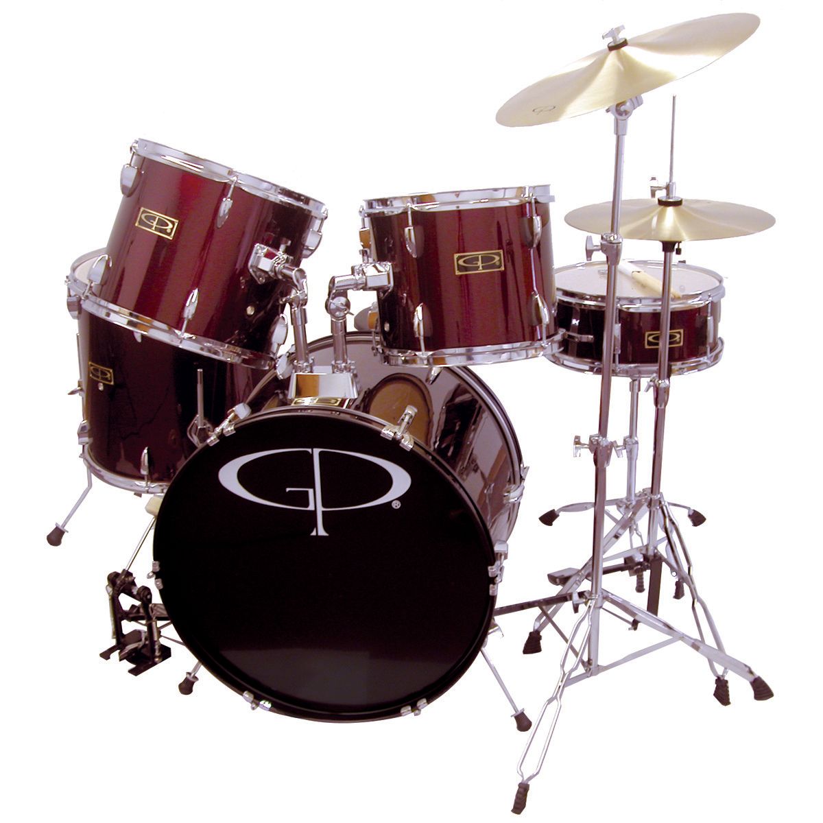 5-Piece Complete Drum Set with Accs in Wine Red