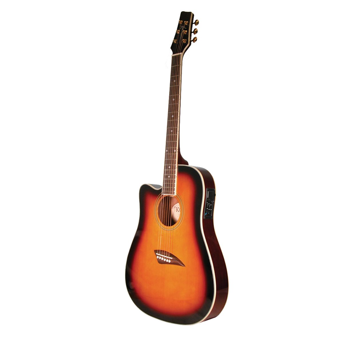 Kona Left-Handed Thin Body Acoustic/Electric Guitar with High-Gloss Tobacco Sunburst Finish