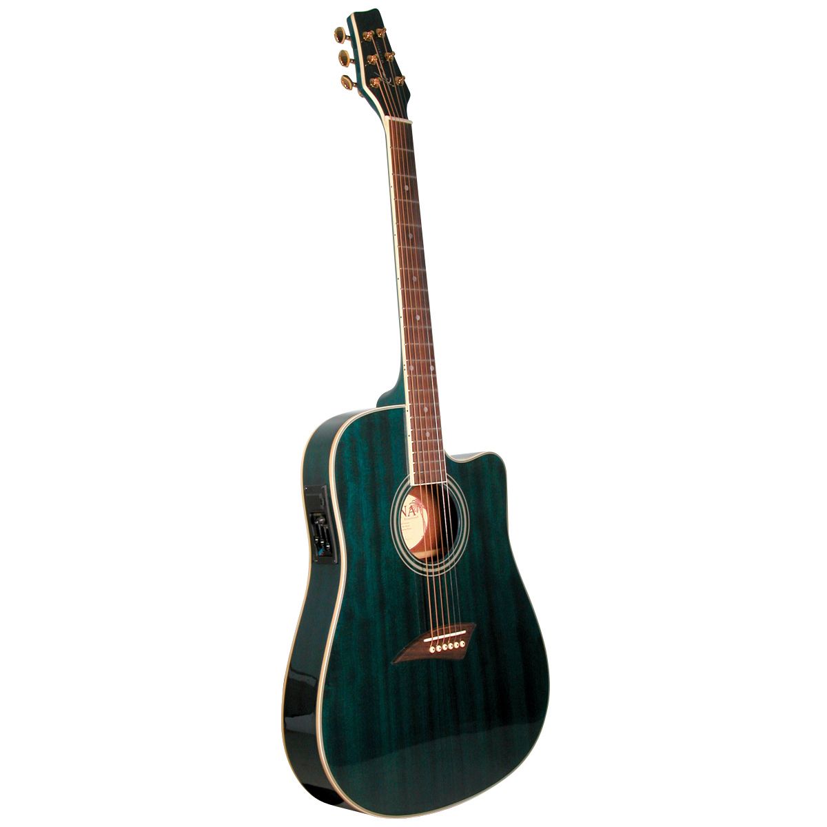 Kona Thin Body Acoustic/Electric Guitar with High-Gloss Transparent Blue Finish