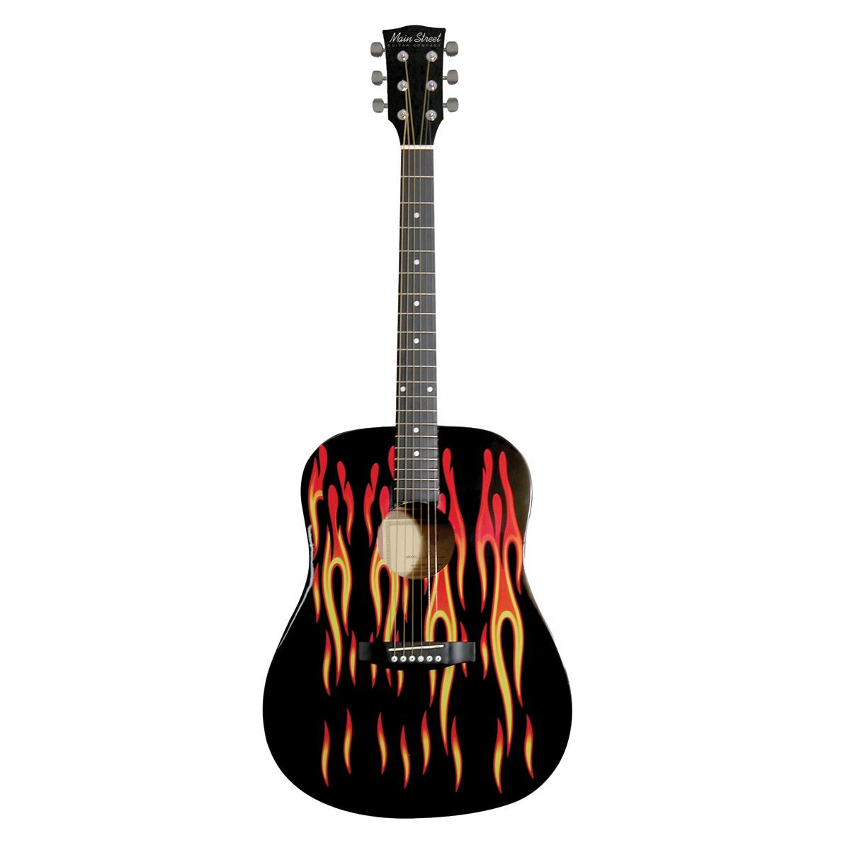 Main Street Dreadnought Acoustic Guitar with Flames on High-Gloss Black Finish