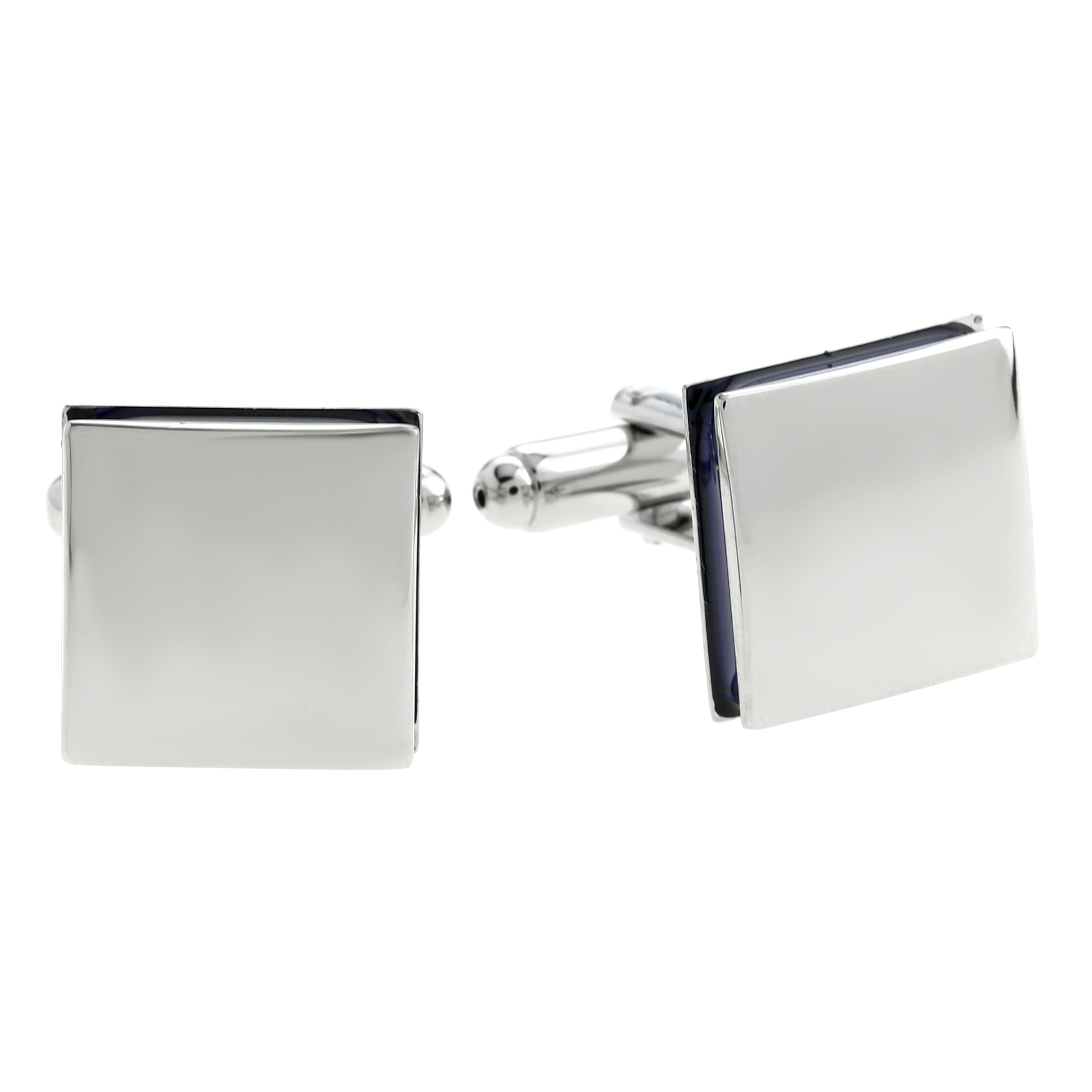 Stainless Steel Cuff Links with Blue Stripe Accent