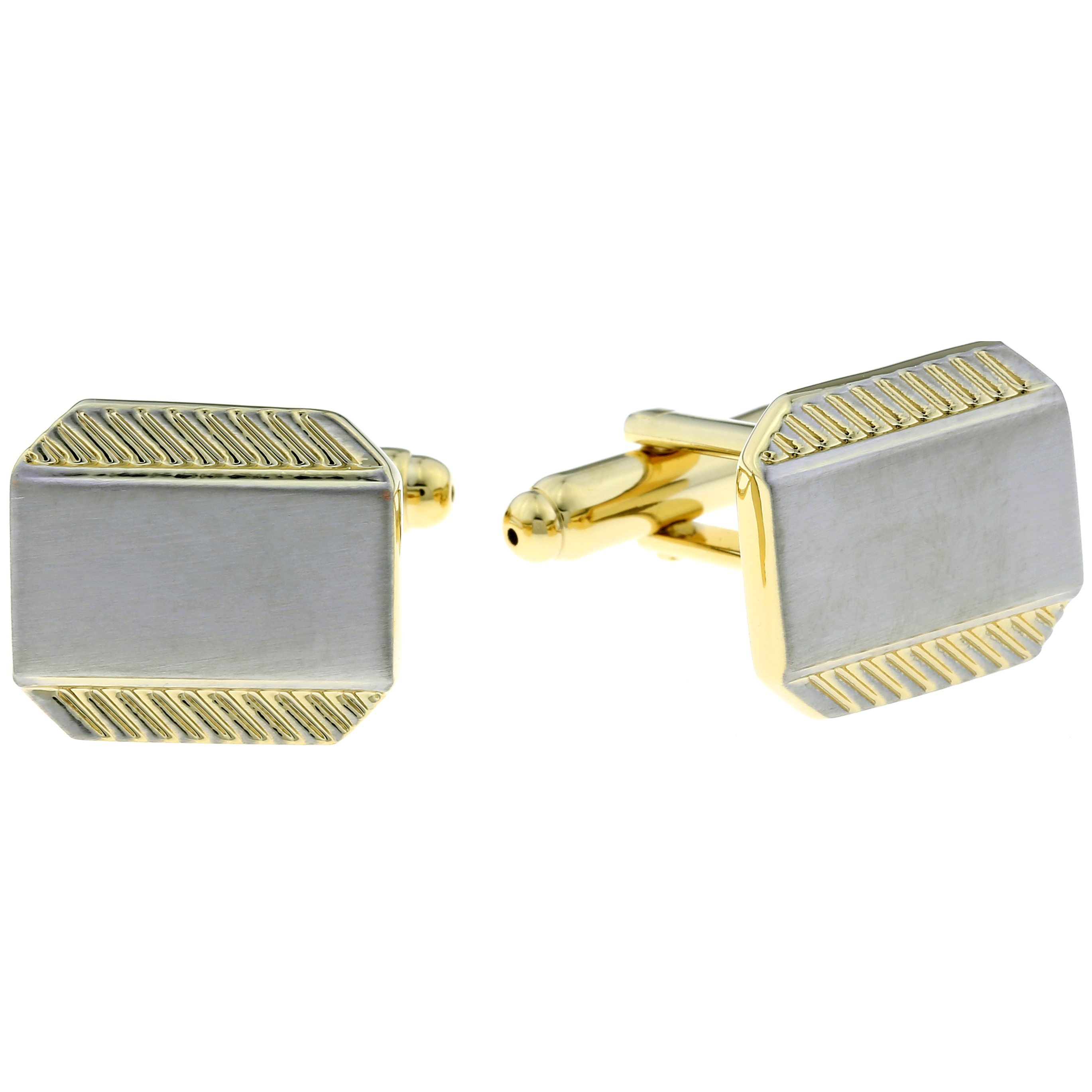 Stainless Steel Cuff Links with Ribbed Edge Design and Gold IP Accent