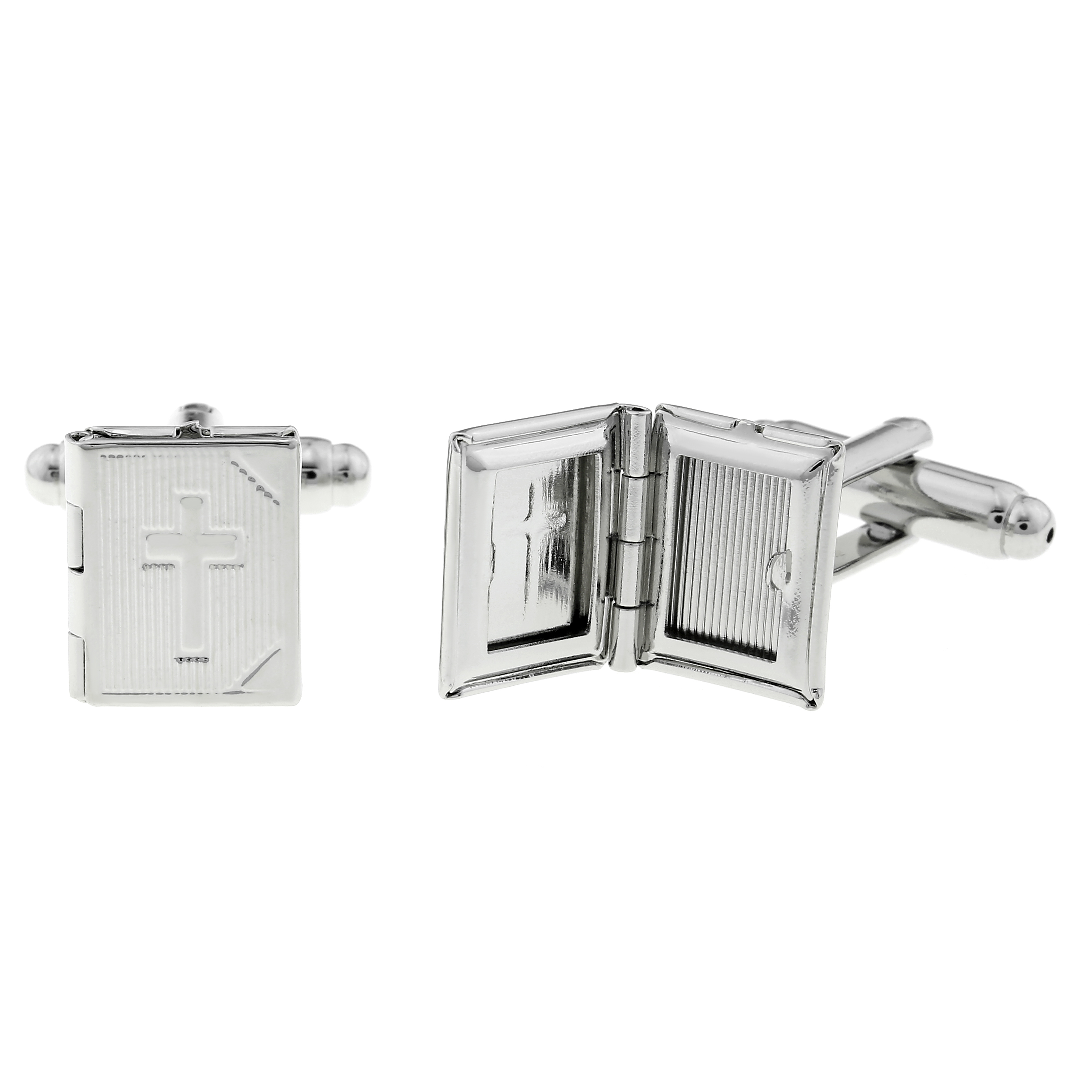 Stainless Steel Locket Cuff Links with Cross Accent