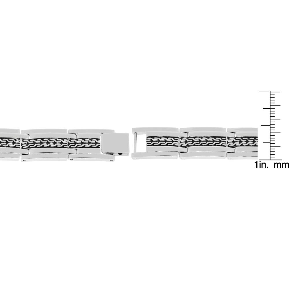Stainless Steel Link Bracelet with Black IP Center