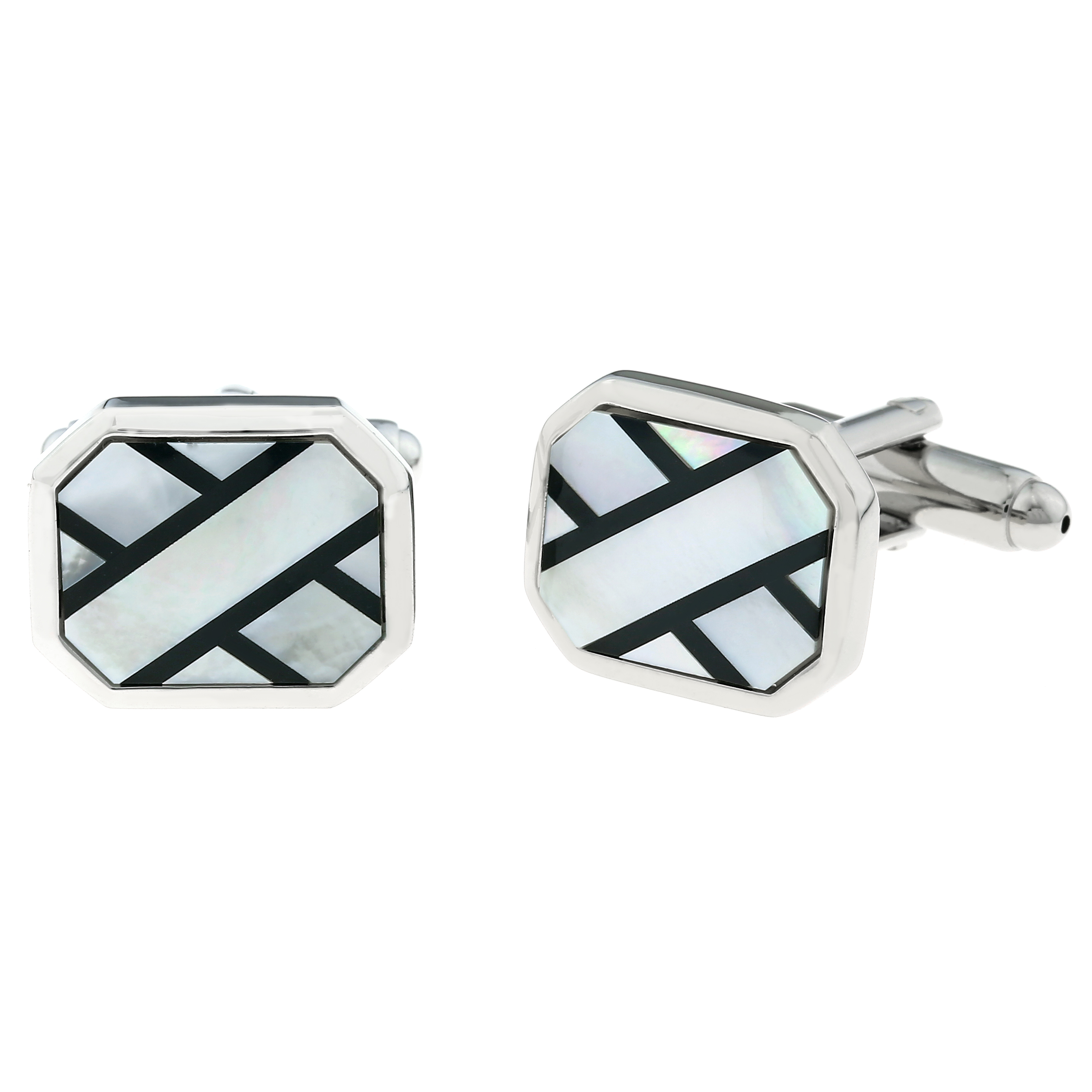 Stainless Steel Cuff Links with Shell Accent
