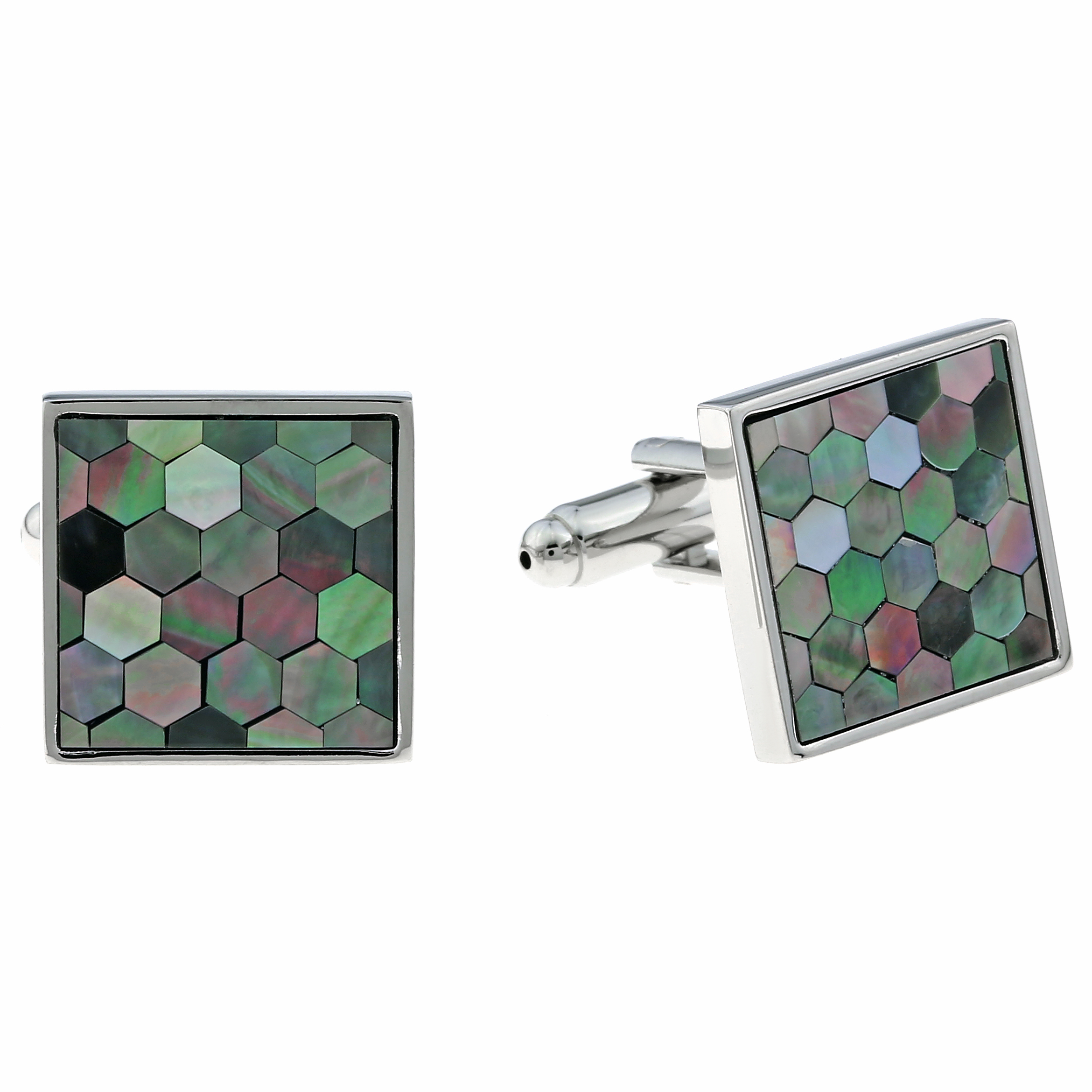 Stainless Steel Cuff Links with Multicolor Mozaic Design Shell