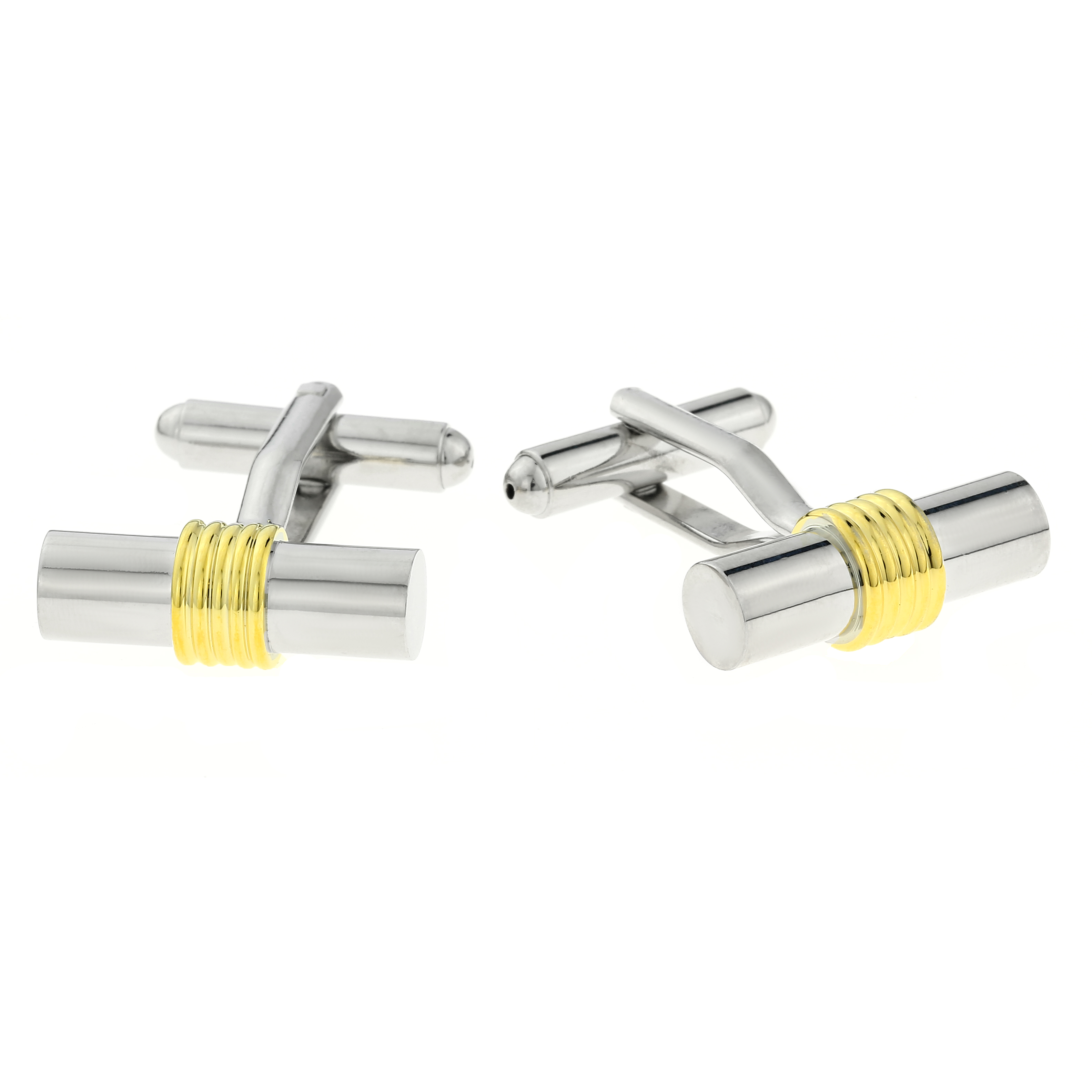 Stainless Steel Tube Cuff Links with Gold IP Accent