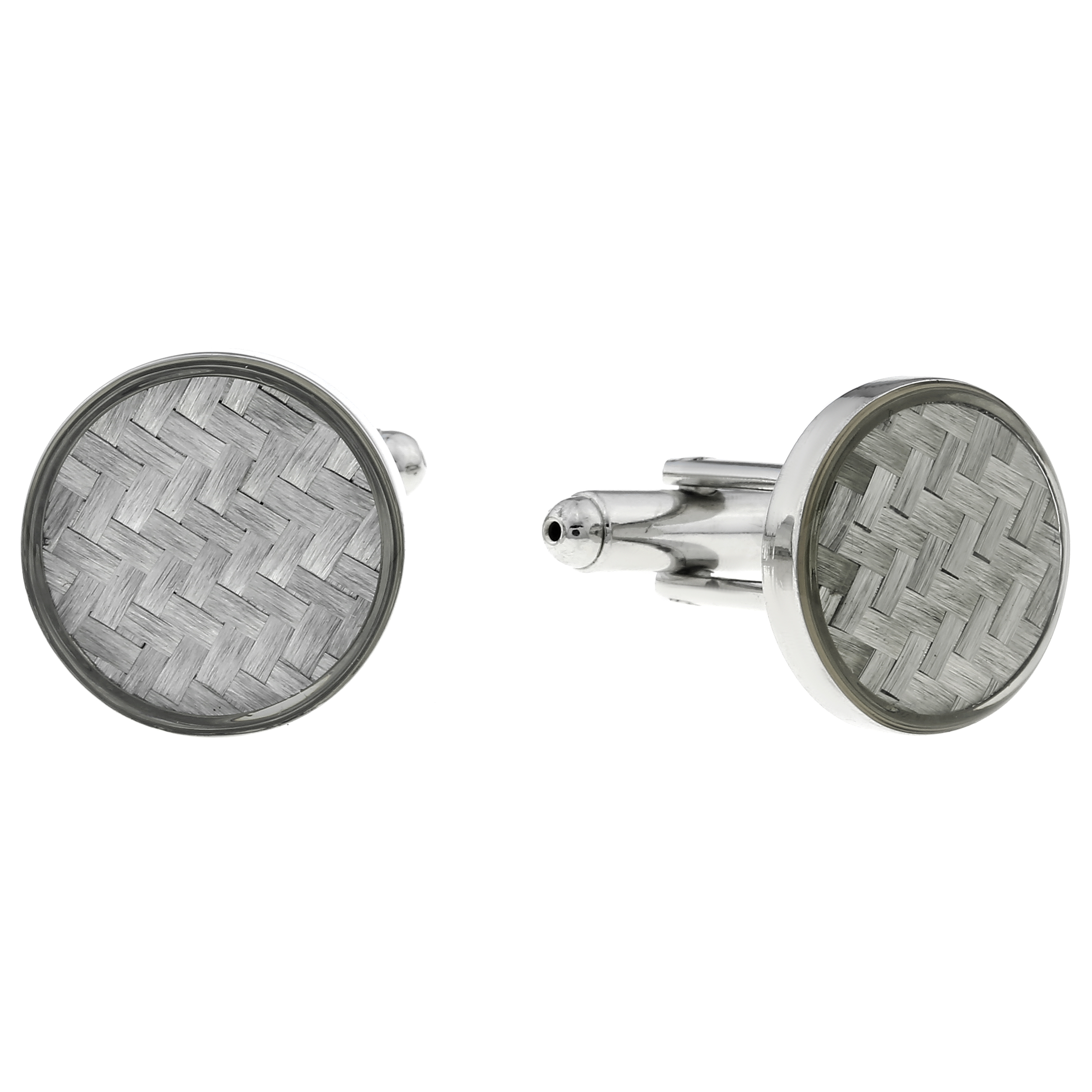 Stainless Steel Cuff Links with Silver Carbon Accent