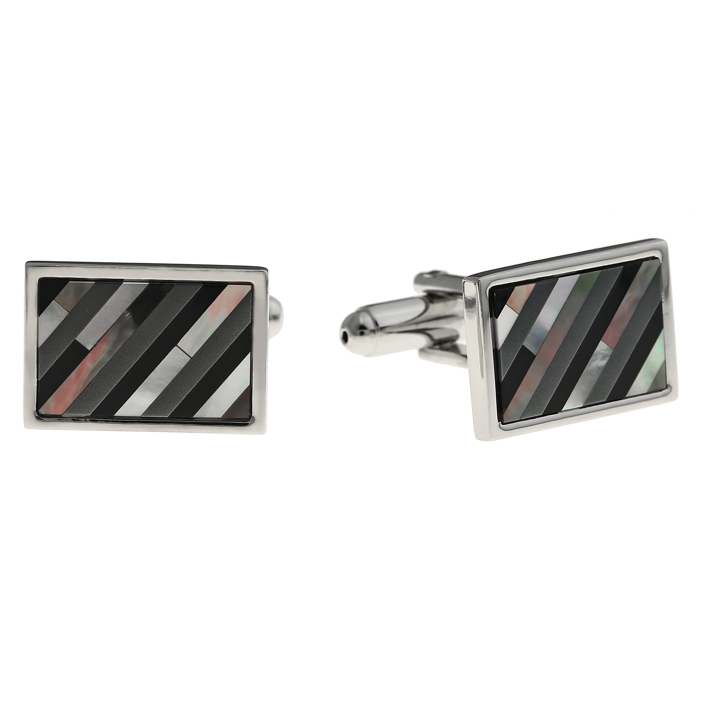 Stainless Steel Cuff Links with Striped Shell