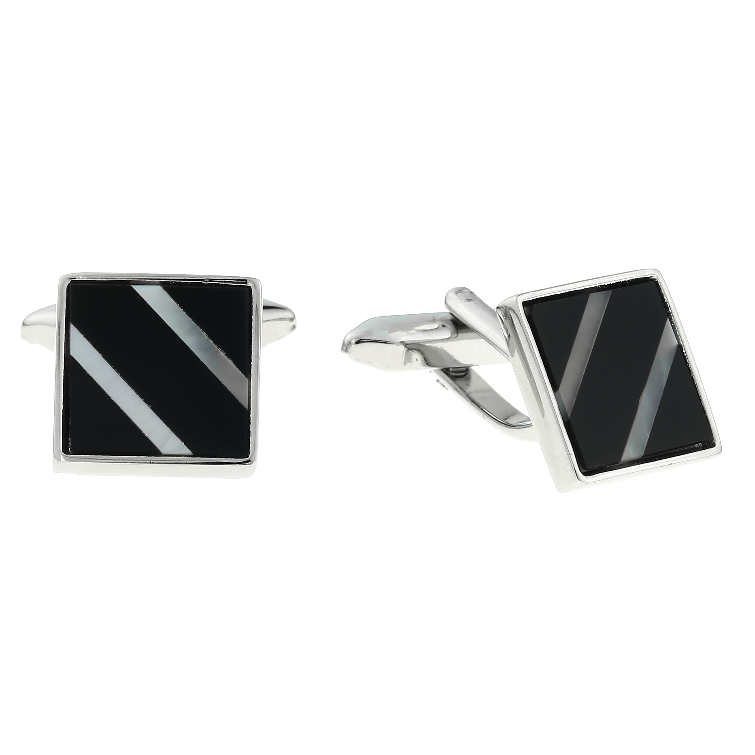Stainless Steel Cuff Links with Shell Accent