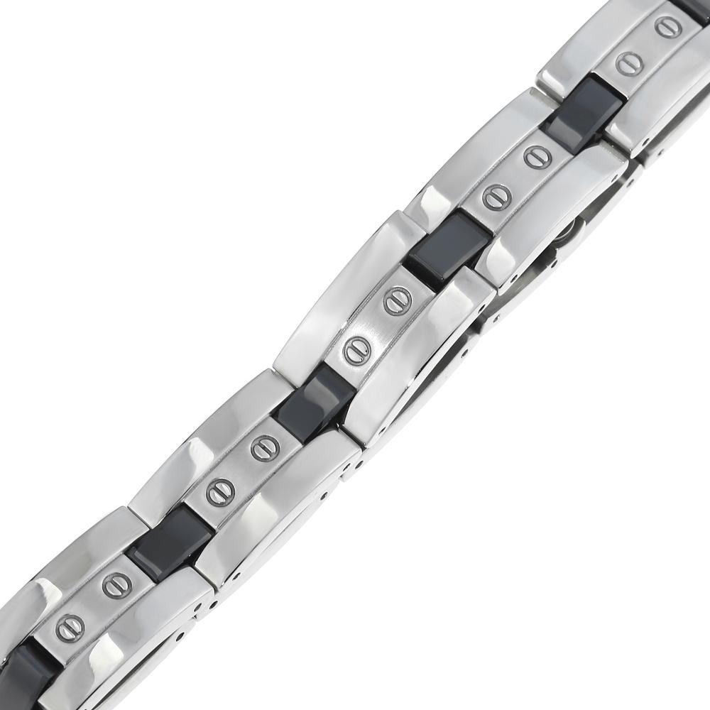 Stainless Steel Link Bracelet with Ceramic Highlights  8" Length
