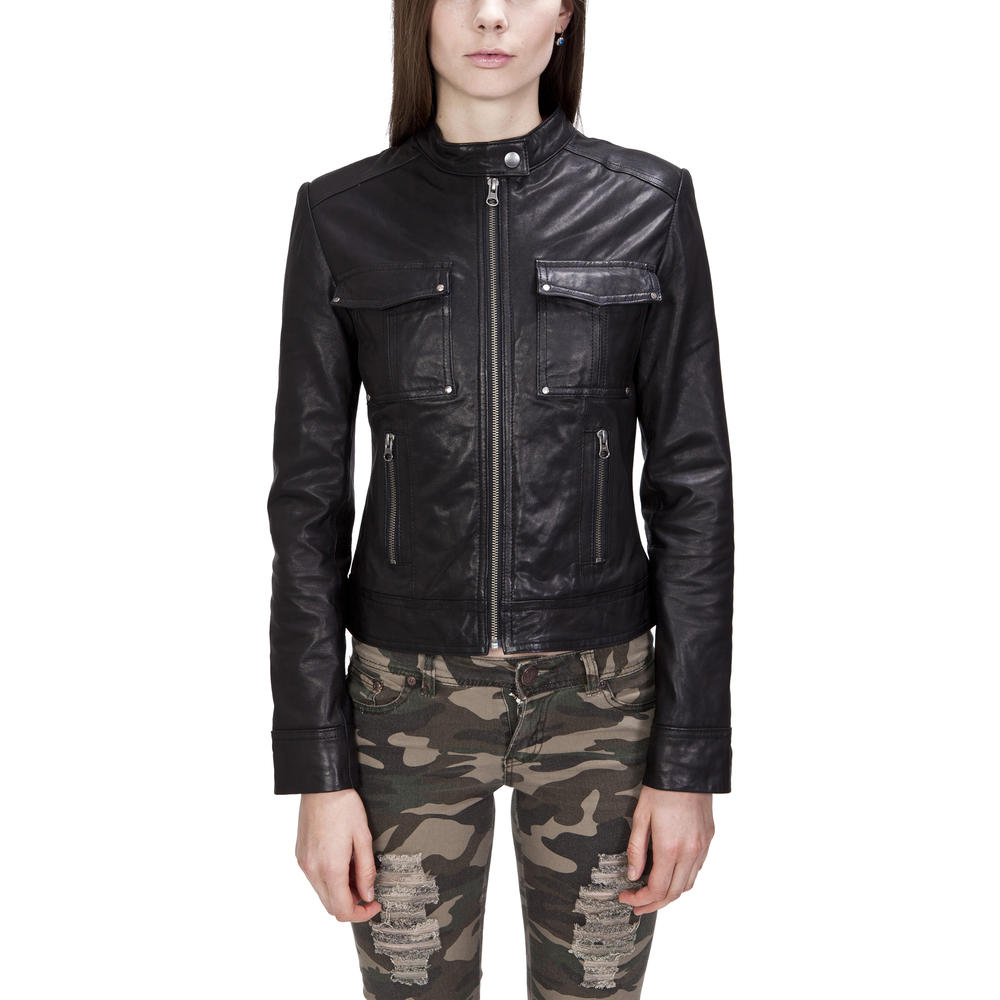UNITED FACE Womens Leather Moto Jacket