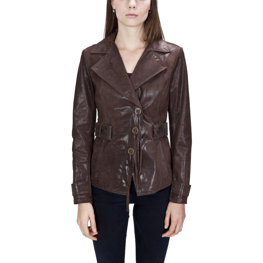 UNITED FACE Womens Short Leather Trench Jacket