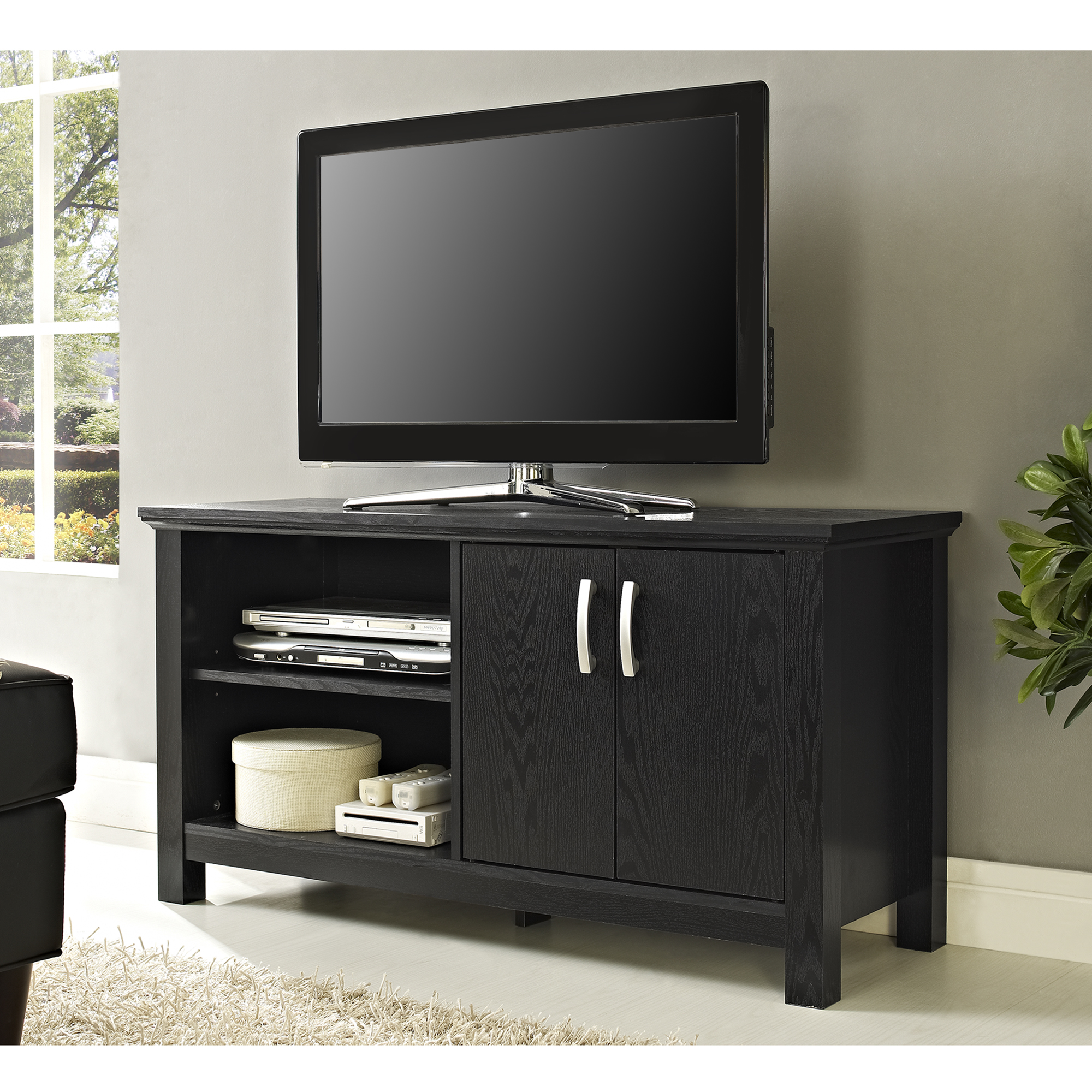 44 in. Black Wood TV Stand