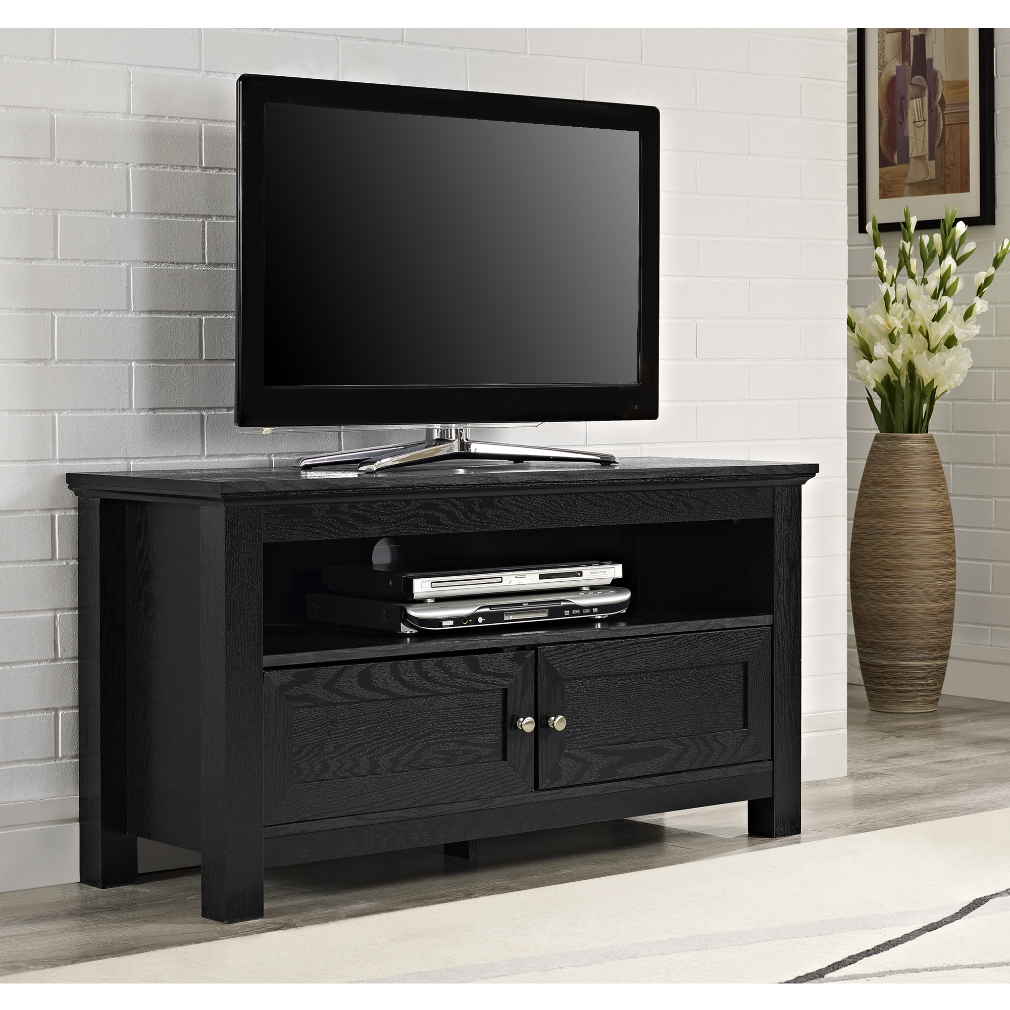 44 in. Black Wood TV Stand